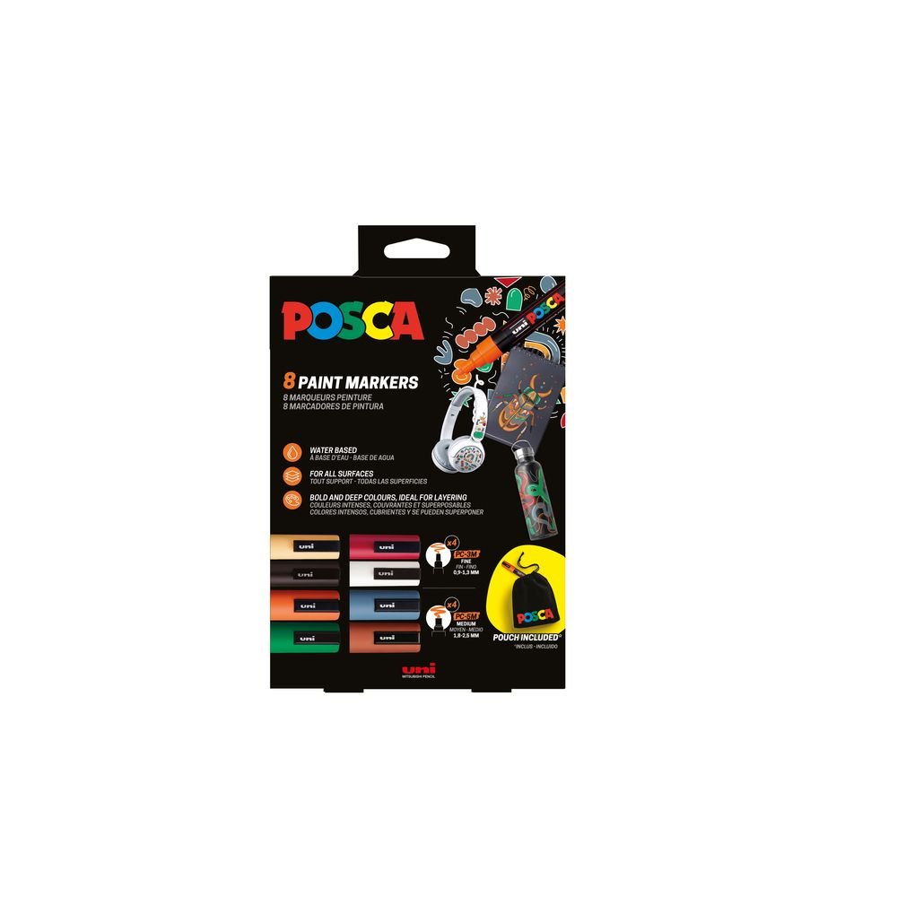 POSCA PACK 8 ROTULADOR POSCA PC-5M/PC-3M + BOLSA TELA POSCA 5x15x23 Cms.