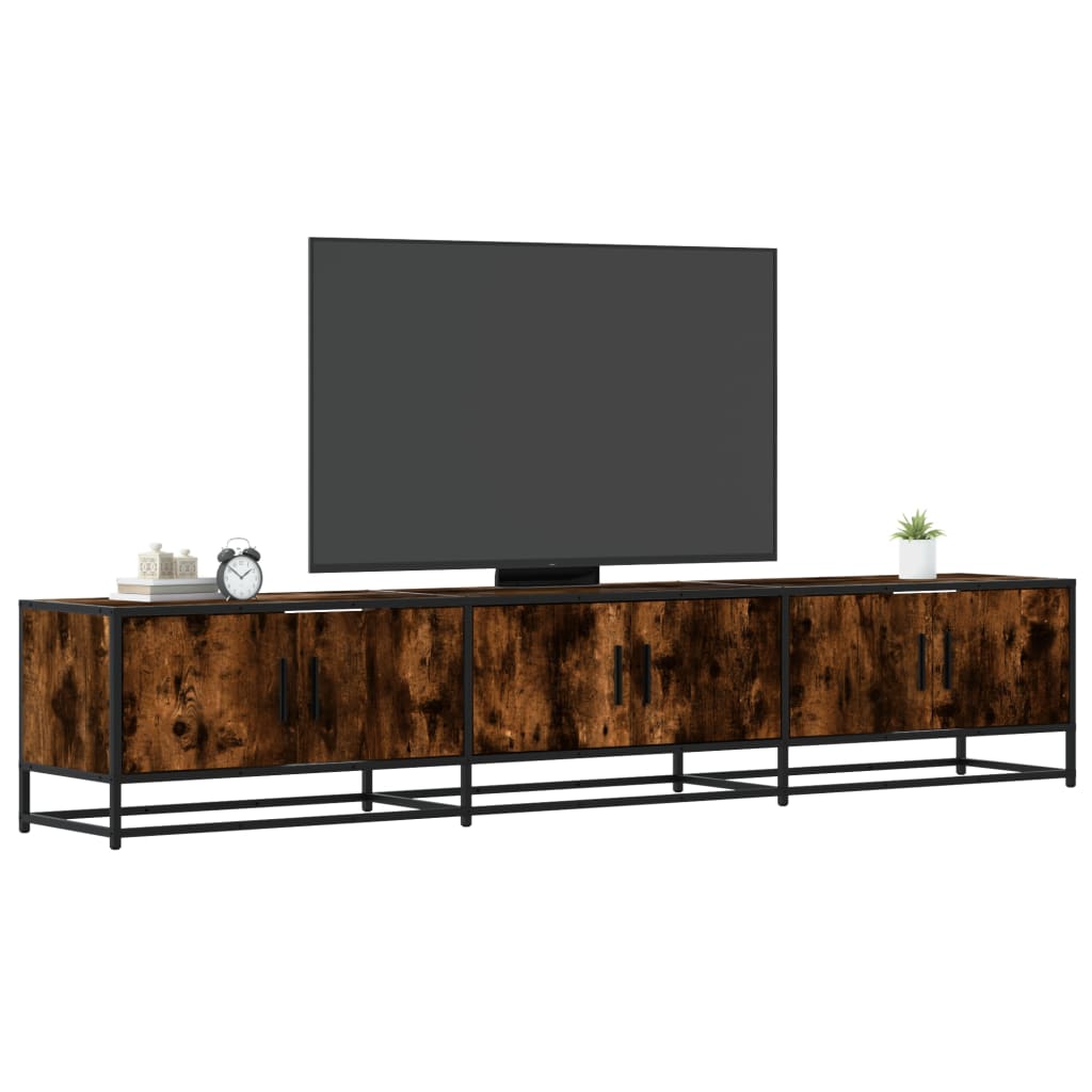 vidaXL Mueble para TV madera de ingeniería 210x35x41 cm en color Negro/Roble ahumado/Gris sonoma y más | almacenamiento funcional diseño moderno para baño dormitorio sala