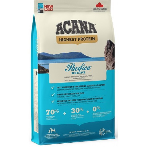 Acana Pacífica | Pienso premium sin cereales para perros adultos, elaborado en Canadá con ingredientes locales. 70 % de pescado salvaje y 30 % de fruta, verdura y extractos vegetales. Con proteínas naturales. | 2 Kg