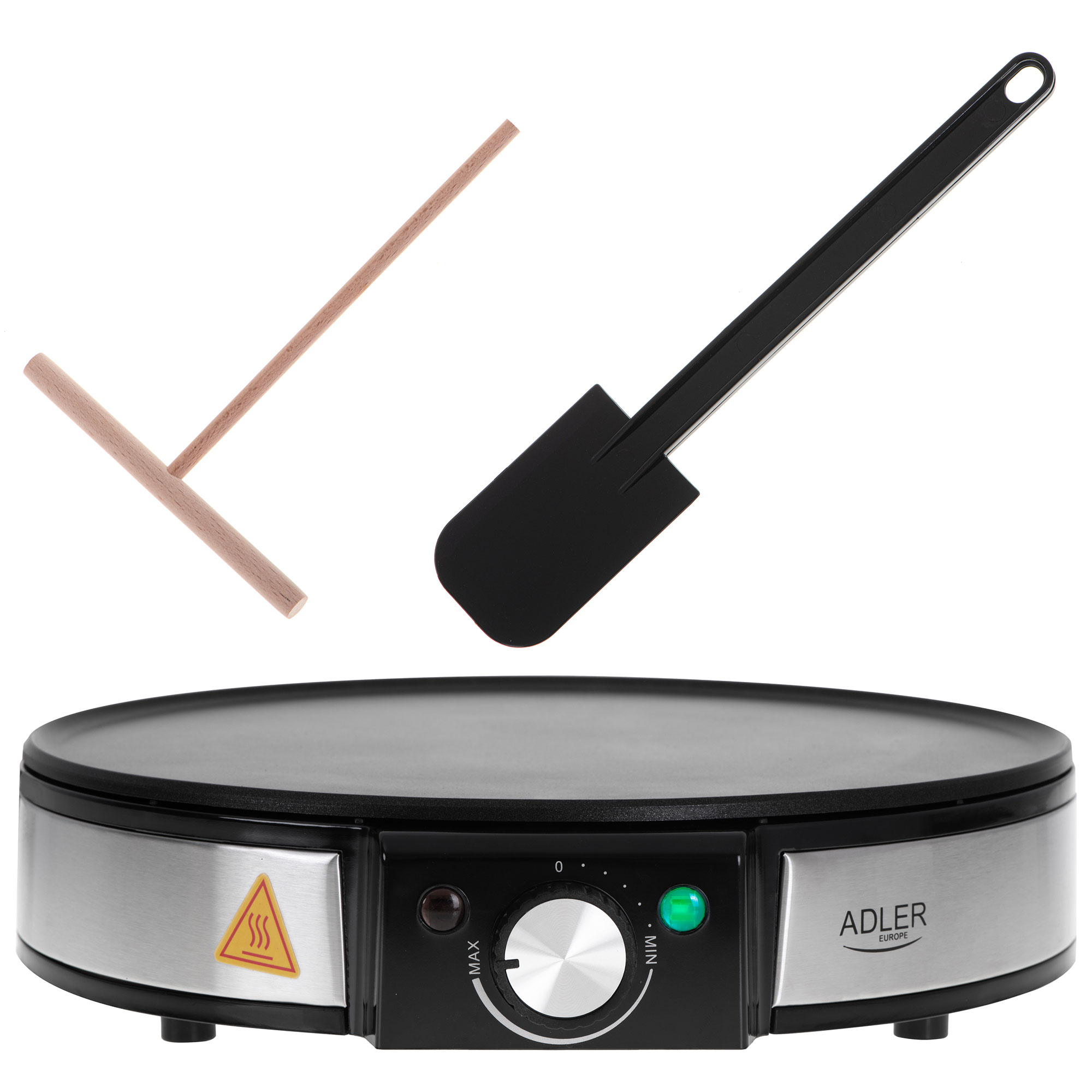 Adler AD3058 Crepera, Máquina de Hacer Crepes, Tortitas, Antiadherente, Regulador Temperatura, Plato 30 cm, 1600W, Negro