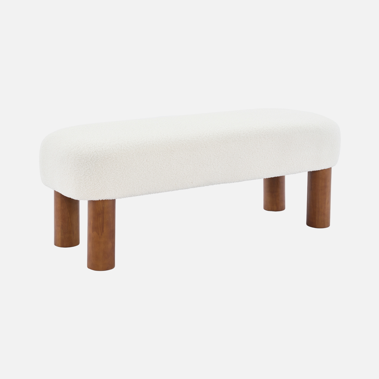 sweeek - Banco, final de cama, madera de caucho y tejido borreguito , Fujo , 121x45x45