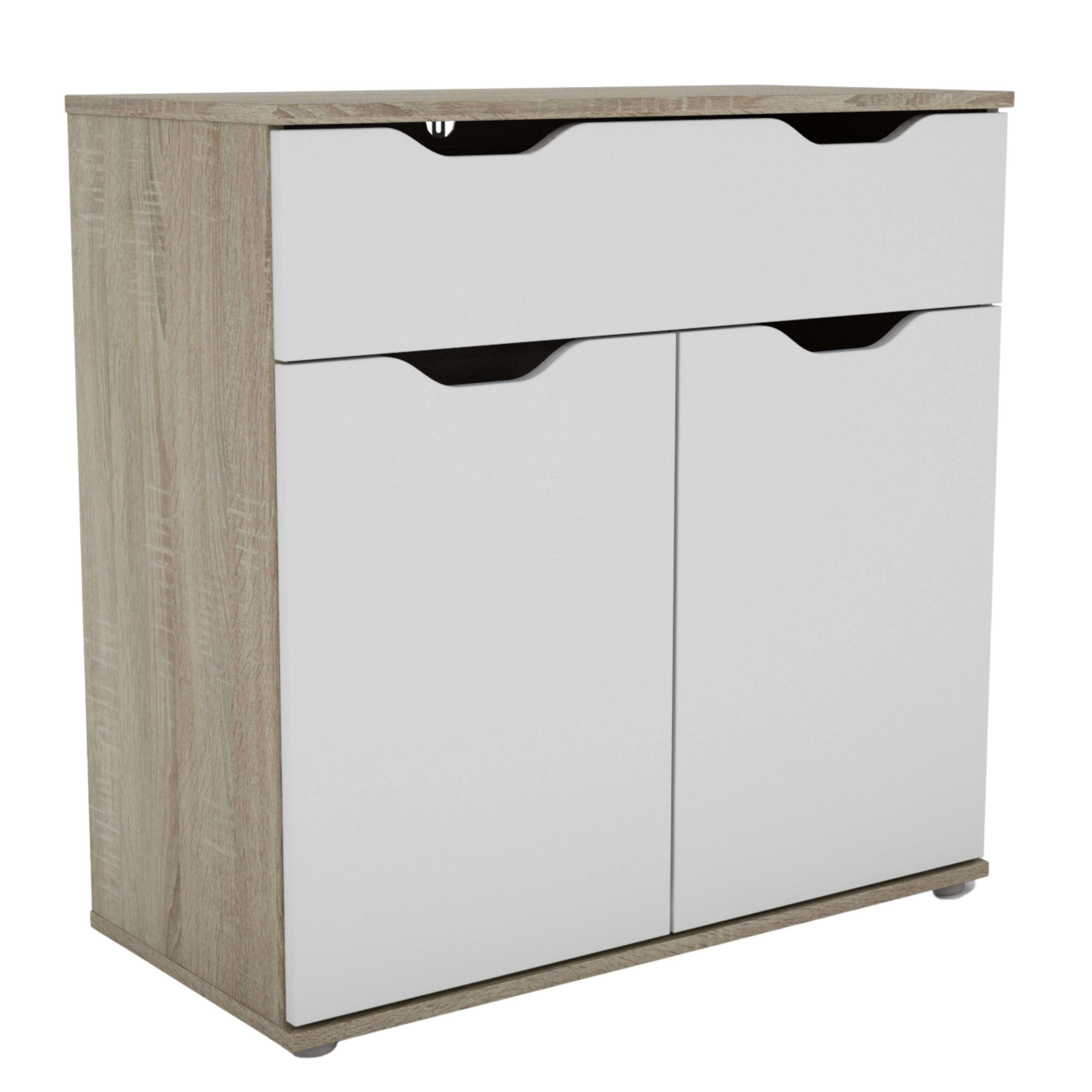 Miroytengo Aparador, Buffet Salón 2 Puertas 1 Cajón Parc Comedor Roble Sonoma y Blanco Mate 80x79x38 cm