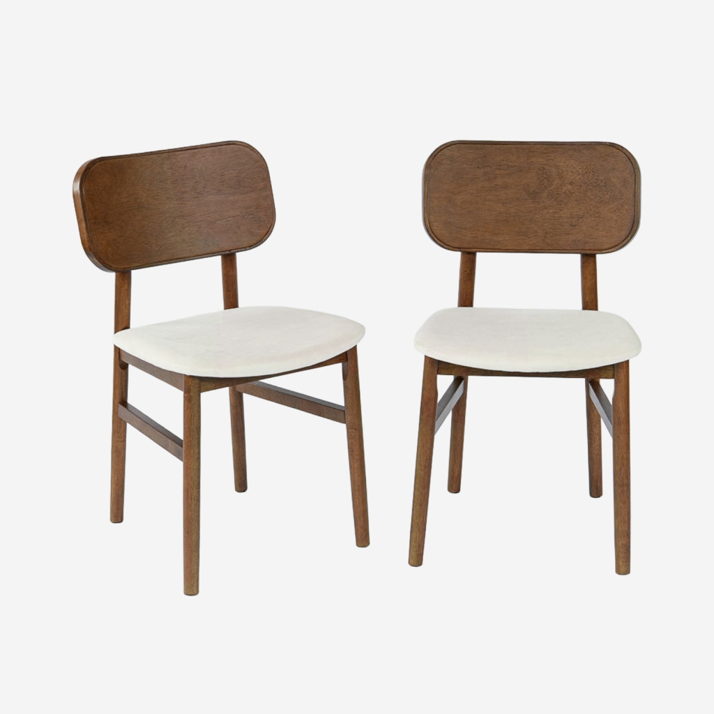 sweeek - Silla vintage de madera de hevea y tela, set de 2 , Olympie , 52x46x80