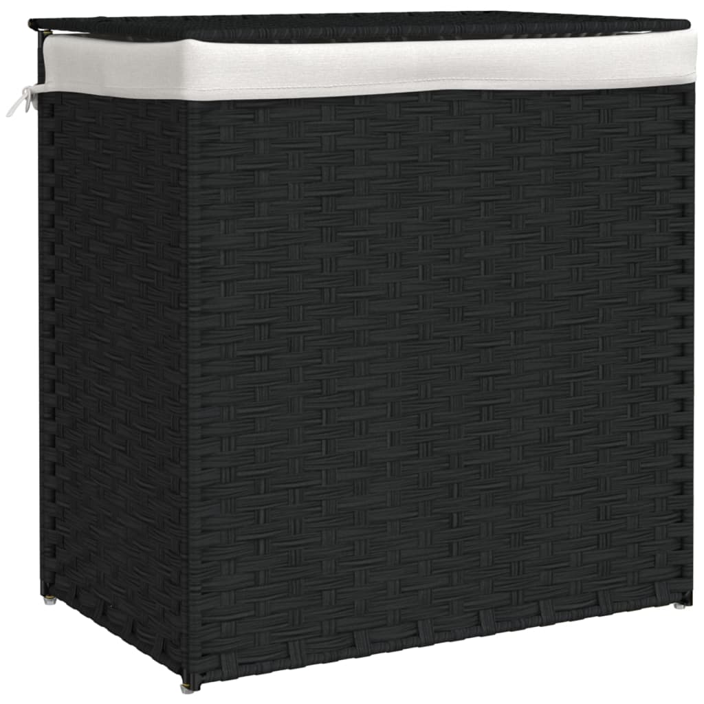 vidaXL Cesto ropa sucia 2 secciones ratán sintético negro 53x35x57 cm
