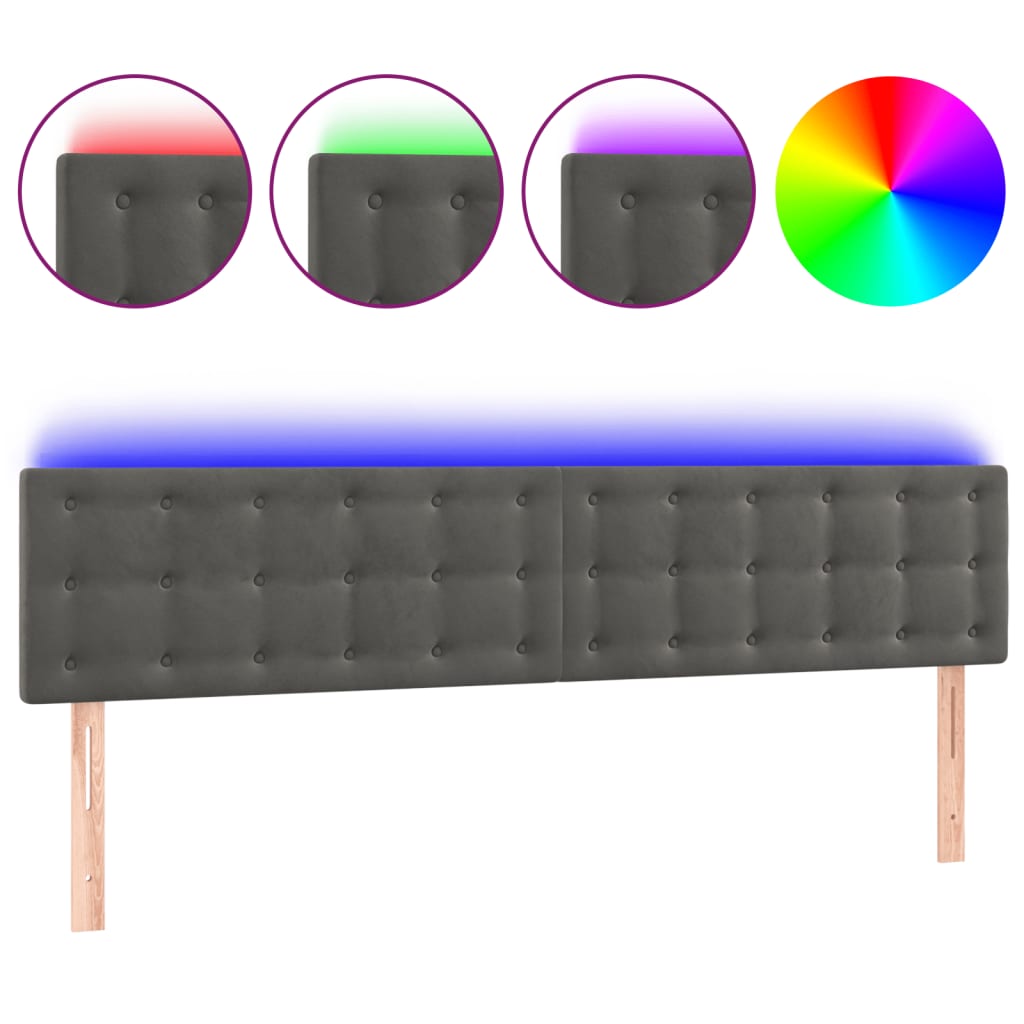 vidaXL Cabecero con LED de terciopelo gris oscuro 200x5x78/88 cm