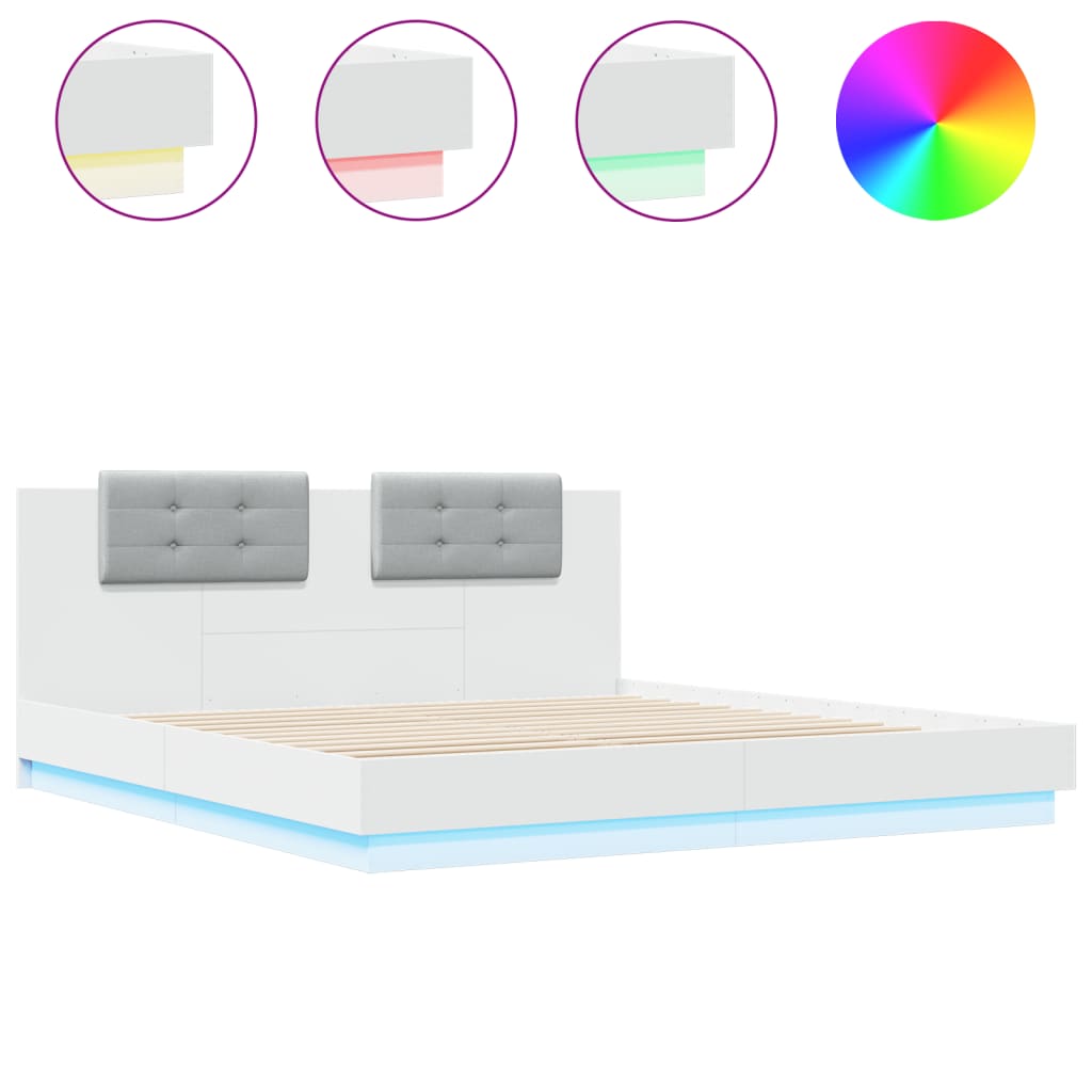 vidaXL Estructura de cama con cabecero y luces LED blanco 160x200 cm
