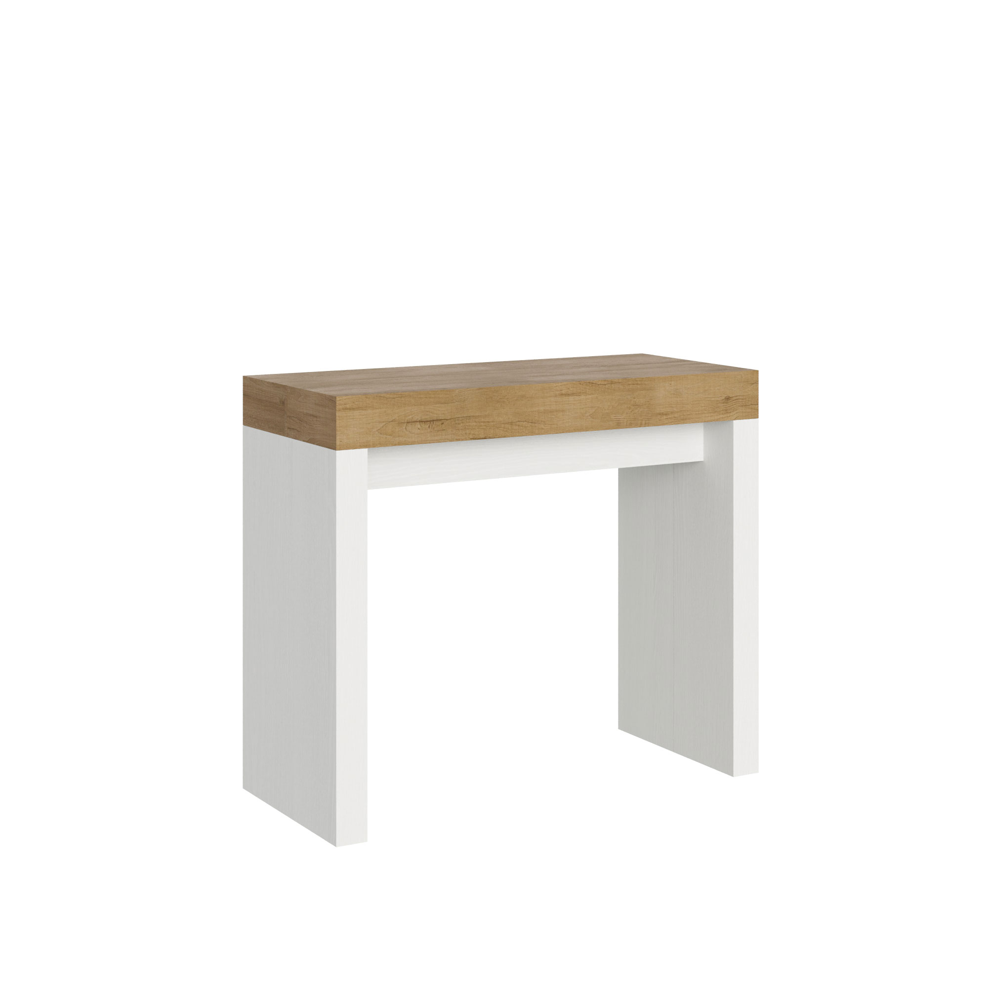 Consola extensible 90x40/196 cm Roxell Mix Tablero pequeño Roble Nature - Estructura Fresno Blanco - Itamoby