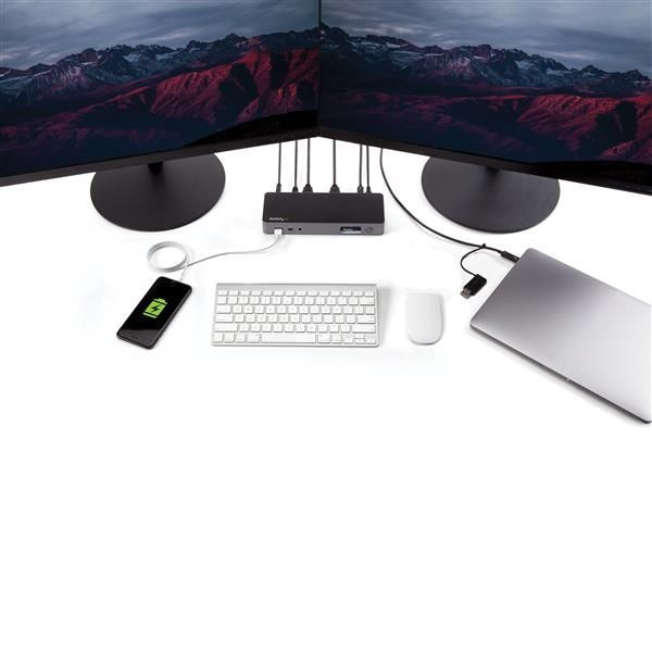 HUB Switch puertos Salidas de vídeo duales 4K: DisplayPort y HDMI, HDMI, Ethernet STARTECHCOM DK30C2DPPDUE  | Conectividad híbrida USB-C y USB-A, VGA, Negro; Gris, Gris