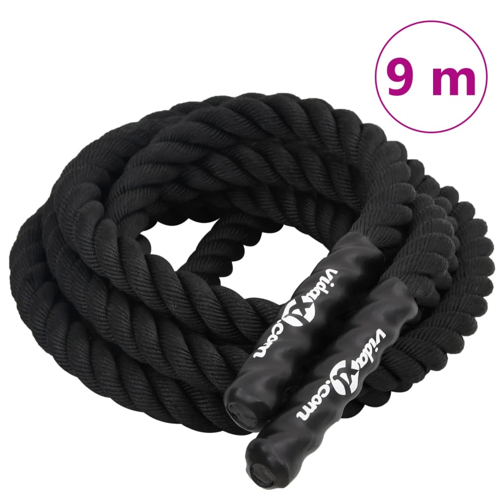 vidaXL Cuerda de batalla poliéster negro cuerda de ejercicio Dimensiones 6 m,  9 m,  12 m y mas