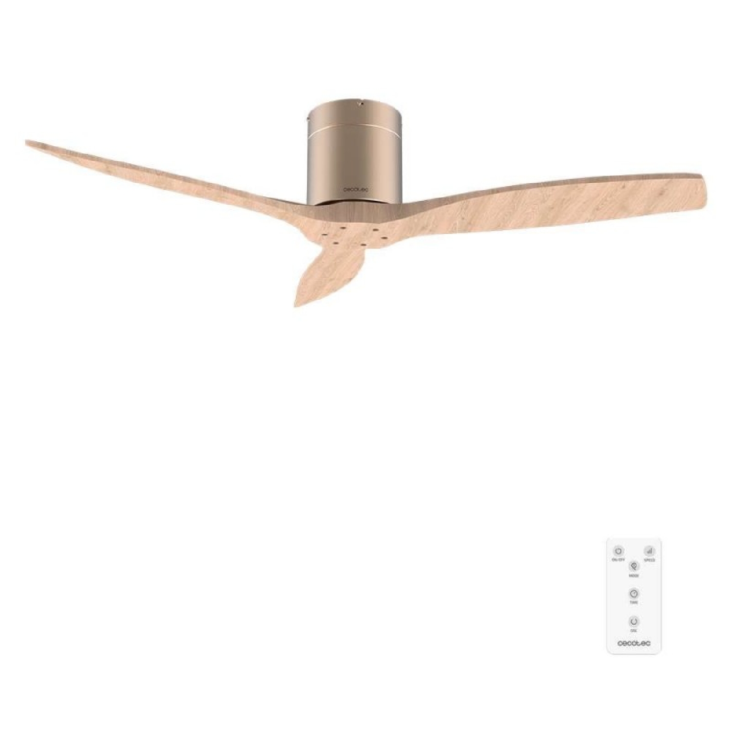 Cecotec Ventilador de Techo con Mando a Distancia de 52" EnergySilence Aero 5400 Classic Gold&LightWood. Motor DC 40W, 3 Aspas
