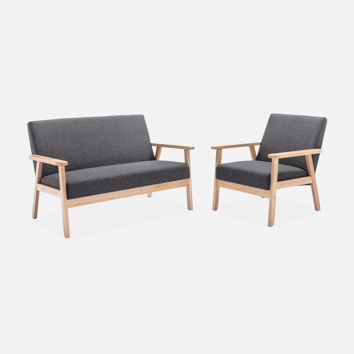 sweeek - Banco y sillón de madera y tela, 3 plazas , Isak , 114x69x73