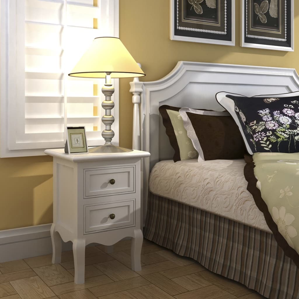 Vidaxl Mesita de Noche Blanca con 2 Cajones - Mueble para Salón y Estudio