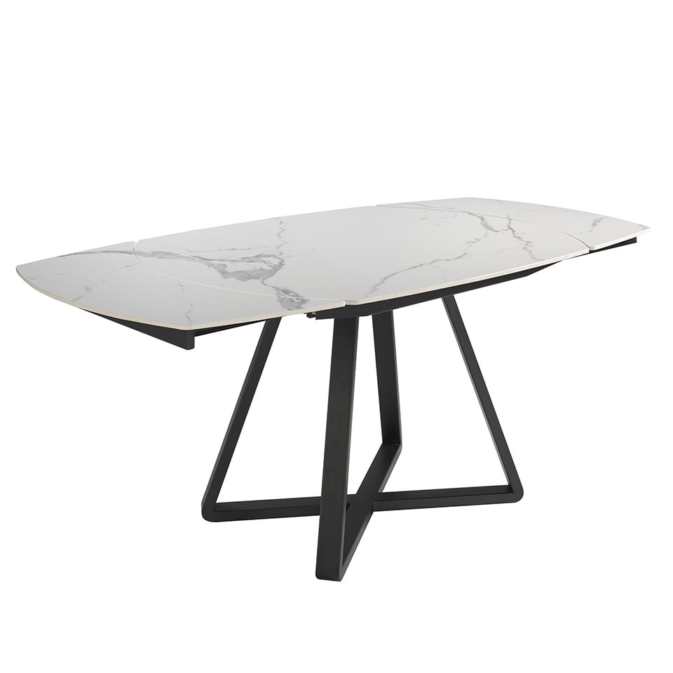 ANGEL CERDÁ 1096C Mesa comedor extensible mármol blanco , Negro , Mármol Porcelánico , 120/178 x 90 x 77 cm.