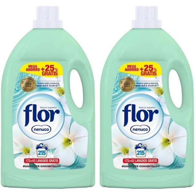 Suavizante FLOR NENUCO Concentrado para la Ropa - Aroma Azul - 430 Lavados - 2 Botellas x 215  - Suavizante FLOR Nenuco