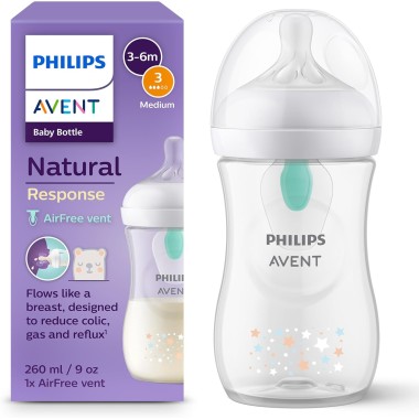 Philips Avent Natural Response AirFree 260 ml – Biberón Anticólico, Flujo Natural, Sin BPA (3-6 meses)