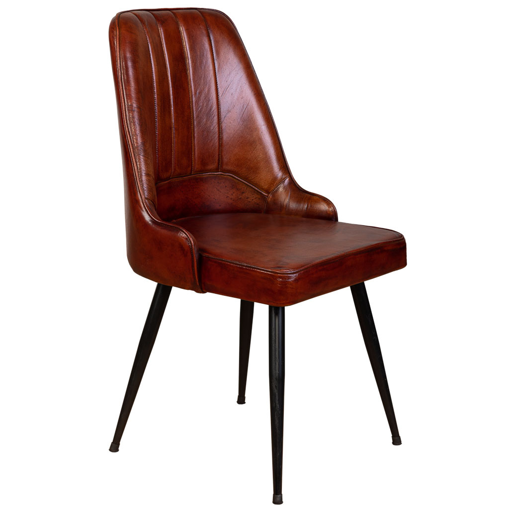 Wonderlust Deco - Silla tapizada en piel marrón 51x58x91 Marrón 51x58x91h cm