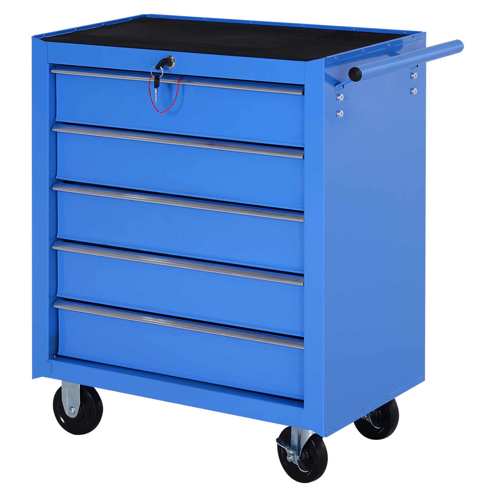 HOMCOM Carro Caja de Herramientas Taller Movil con 5 Cajones 4 Ruedas Chapa de Acero Azul