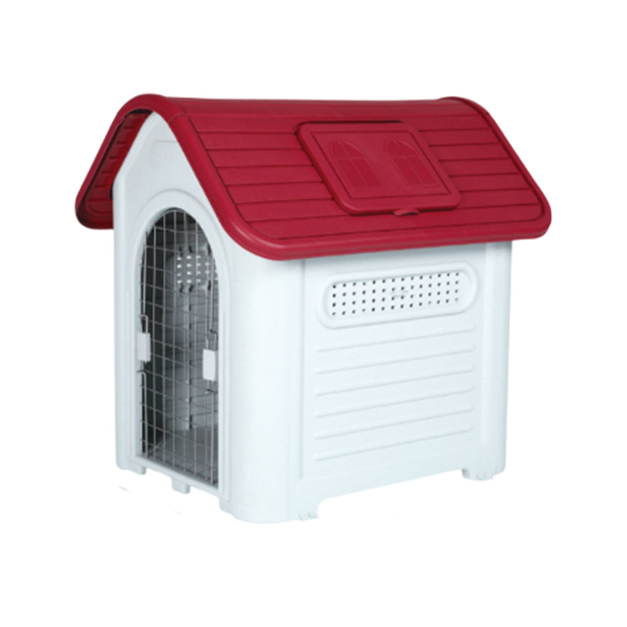 WELL HOME - Caseta para mascotas blanca y negra con tejado Verde / Rojo