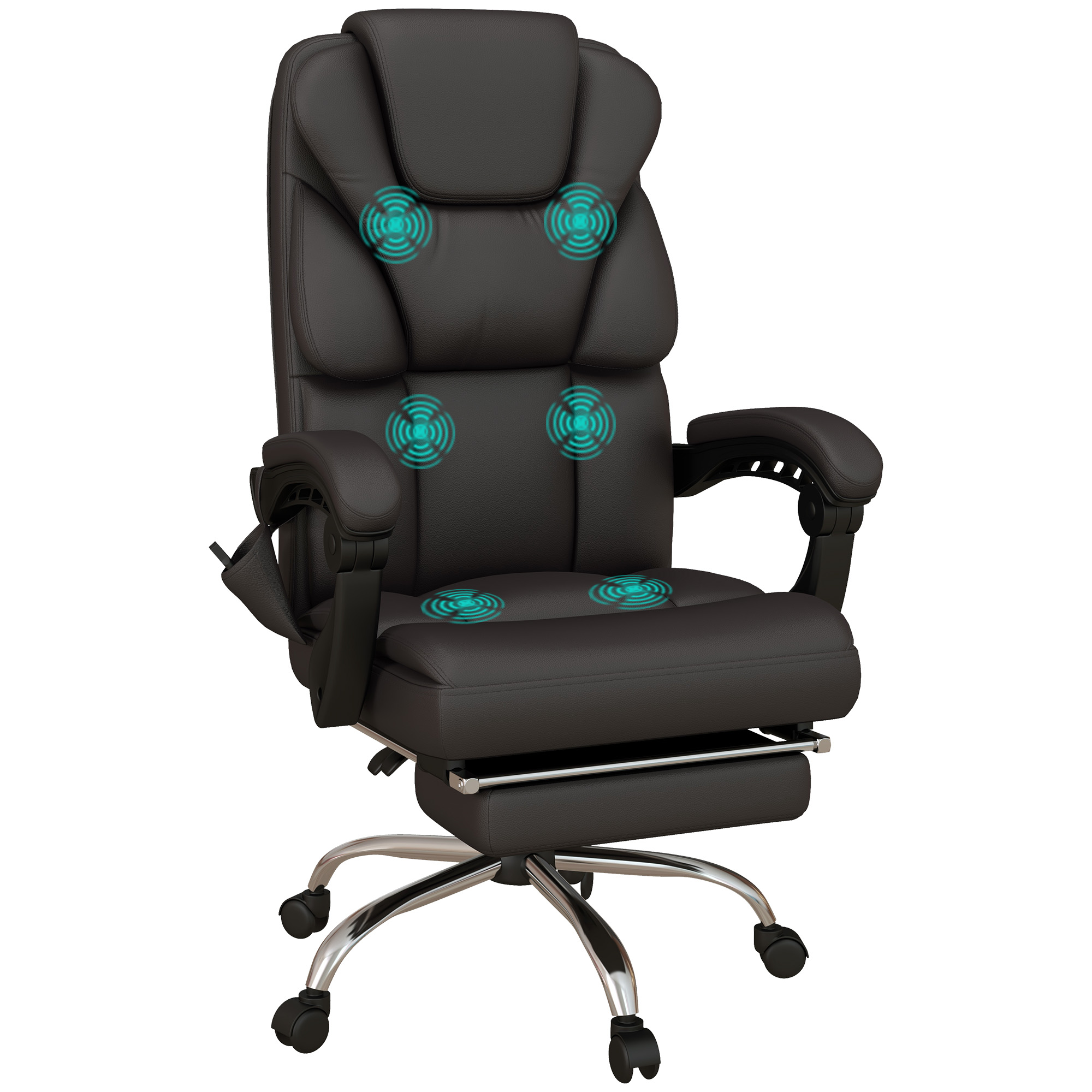Vinsetto Silla de Masaje con 6 Puntos de Vibración Tapizado en Cuero PU Silla de Oficina Reclinable con Reposapiés y Altura Ajustable 63x57x118-126 cm Marrón