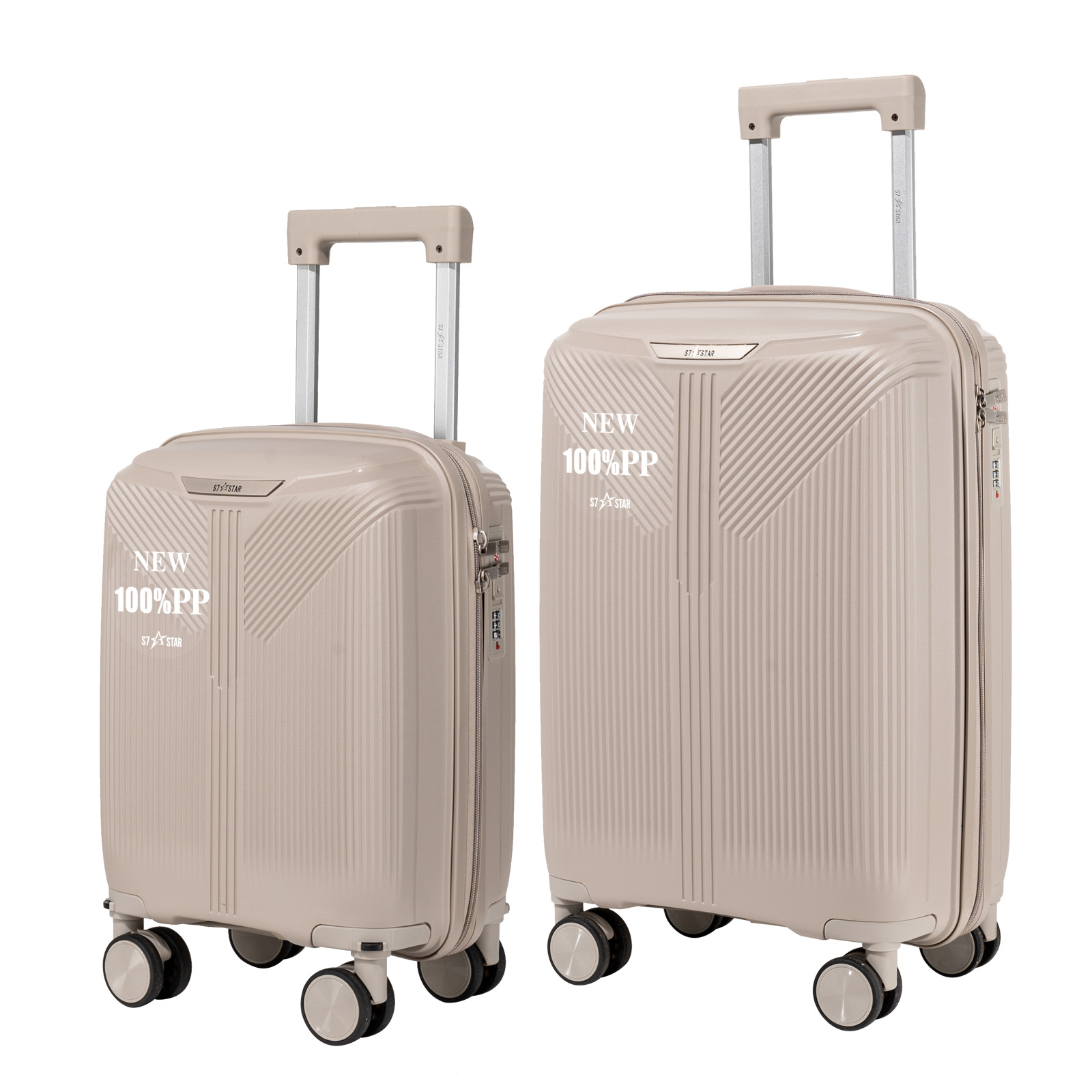 S7 STAR Juego de 2 maletas de viaje, Báscula de equipaje, Carcasa Ligera de PP, Asa con bloqueo a 3 alturas,Maleta grande, mediana y de cabina con un neceser,Trolleys,Maleta con ruedas Silenciosas giratorias para equipaje ,Cerraduras de combinación