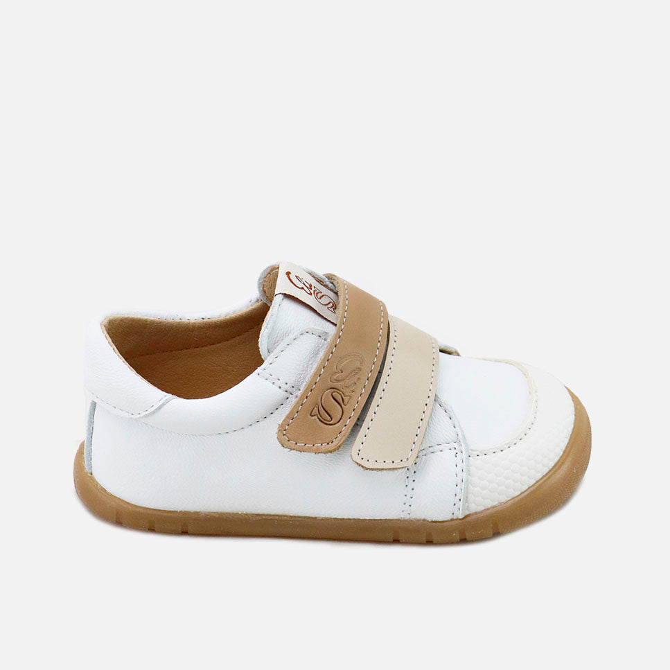 Deportivos barefoot doble cierre piel blanco y capuccino Elisoft | Eli 1957
