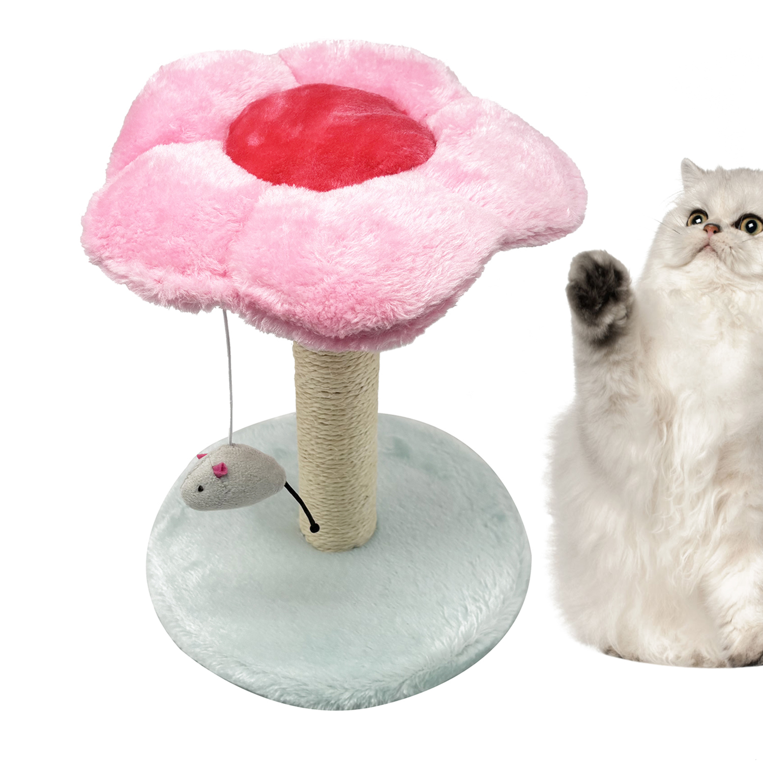 Rascador Gato Árbol para Gatos con Diseño de Flor Centro de Actividades Compacto con Ratón Colgante y Poste Rascador de Sisal