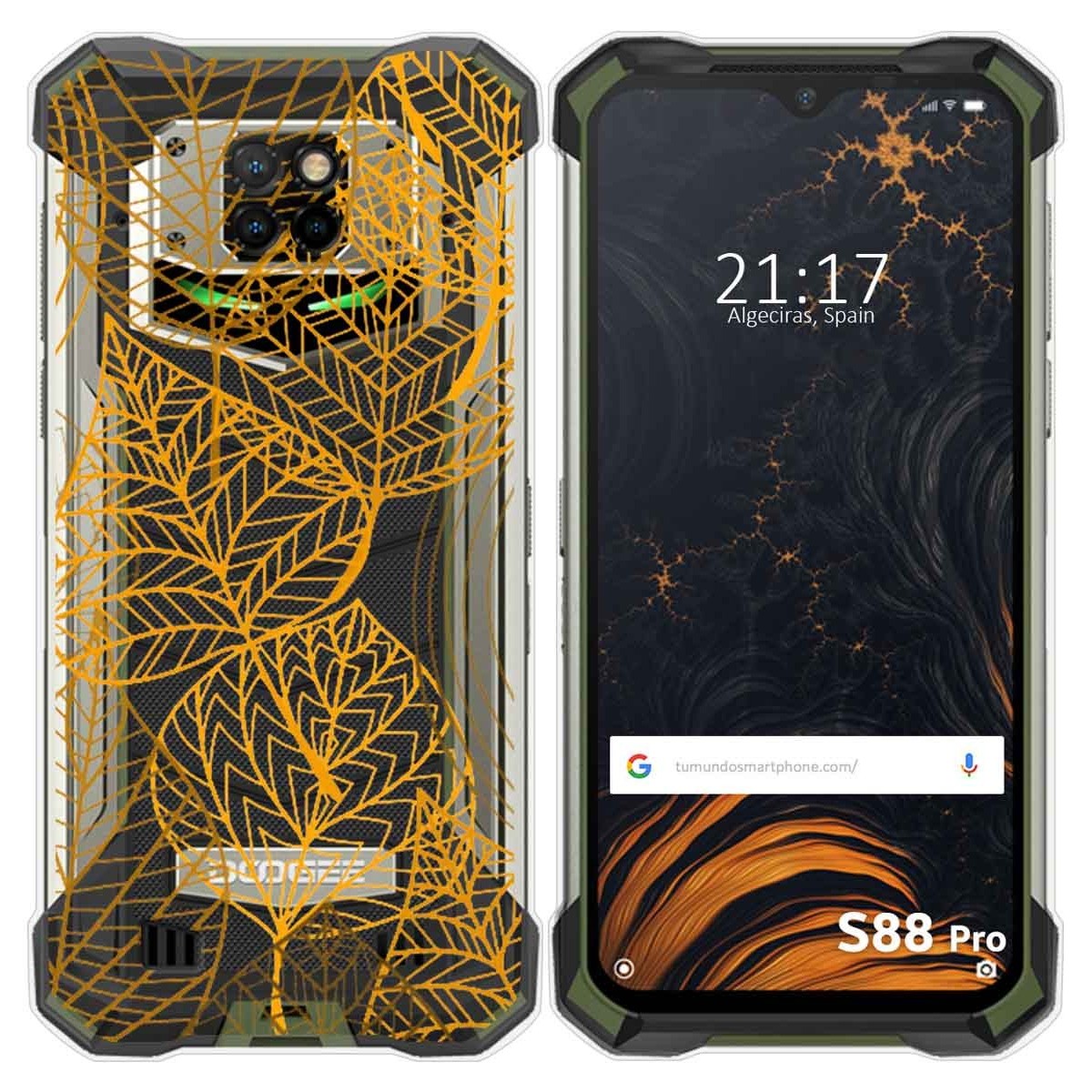 Tumundosmartphone Funda Gel Transparente para Doogee S88 diseño Hojas Dibujos