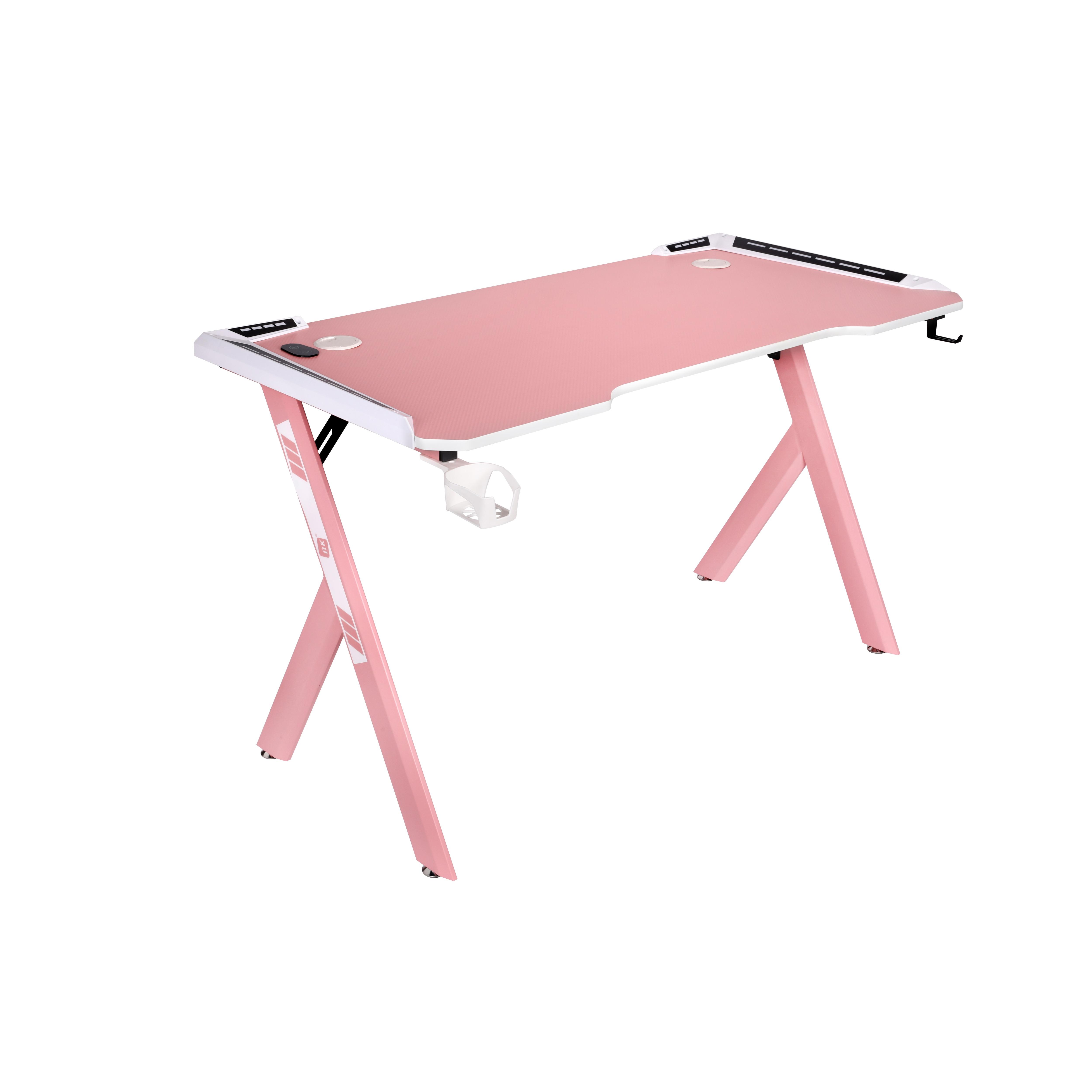 NK Mesa Escritorio Gaming  con LED (120X60cm) - Portavasos y Botellas, Soporte para Auriculares/Cascos, Gestión de Cables, Gaming Desk, Tabla 1.5cm (Resistencia) Peso Máximo Soportado 100kg