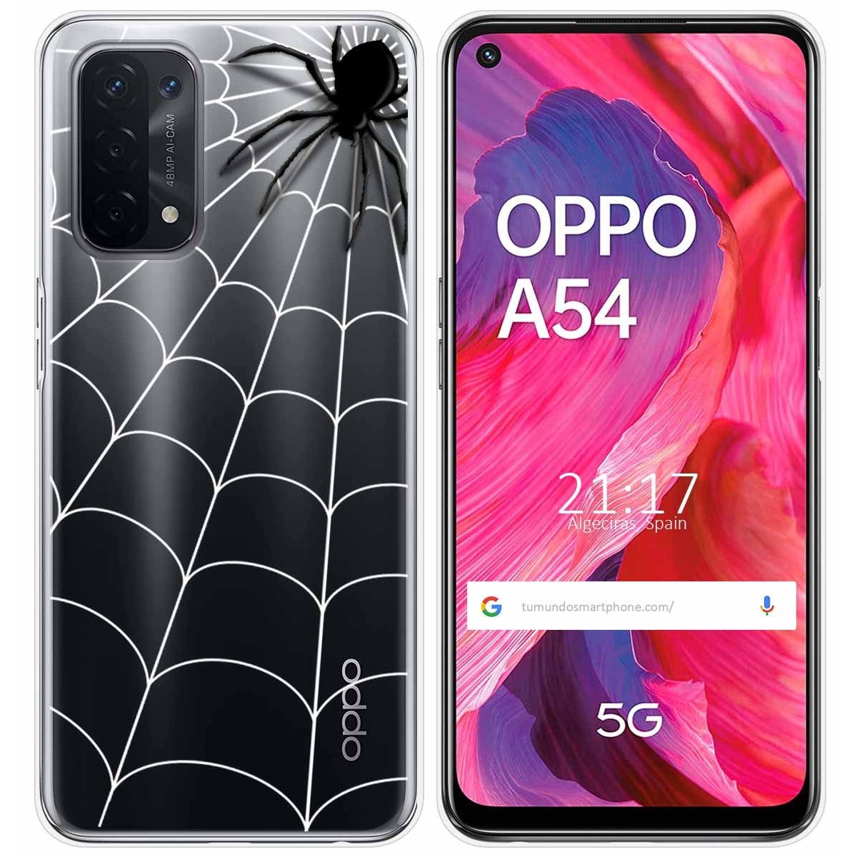 Tumundosmartphone Funda Gel Transparente para Oppo A54 5G / A74 5G diseño Araña Dibujos