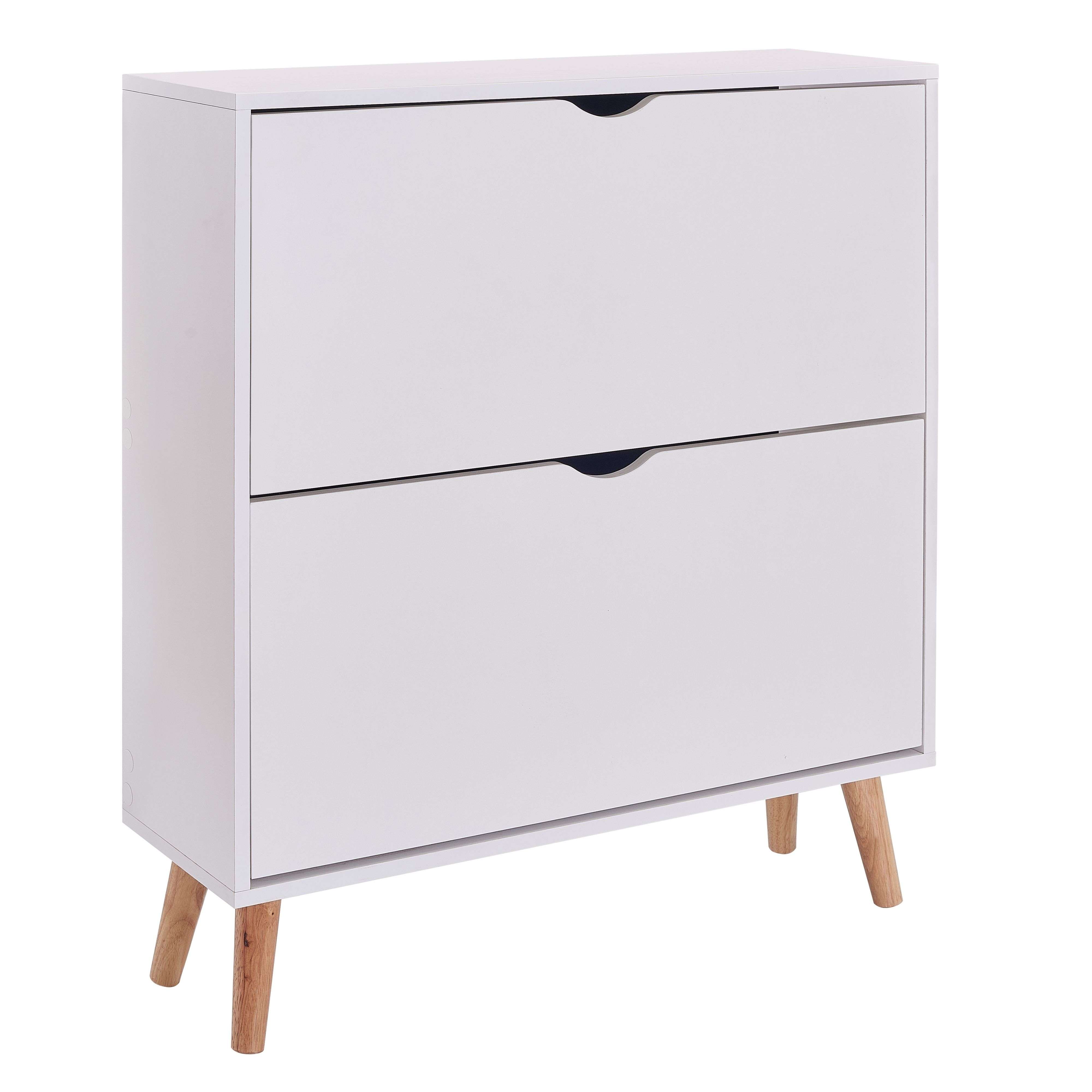 Zapatero Blanco 2 Trampones Fiano Nórdico Moderno Mueble Recibidor Entrada Pasillo 80x92x24 cm