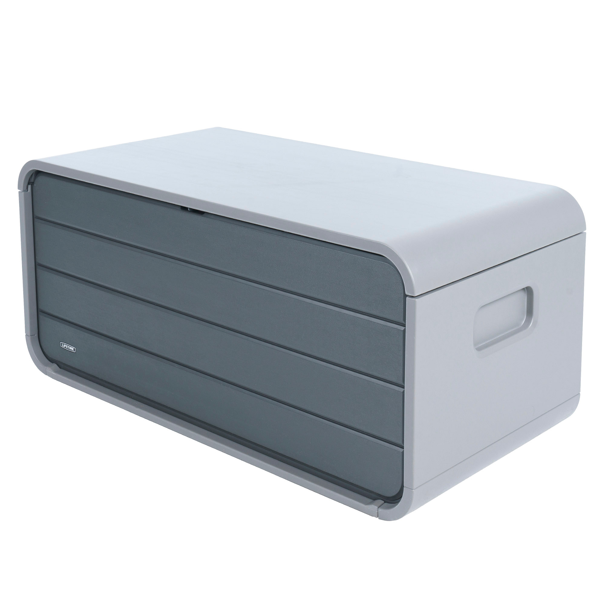 Lifetime - Baúl de jardín, 515 litros, 147x72x64 cm, caja de almacenamiento para jardín, 515 litros, baúl de exterior, mueble de terraza, organizador de herramientas, accesorio de almacenaje, resistente lluvia, protección UV, banco de almacenamiento