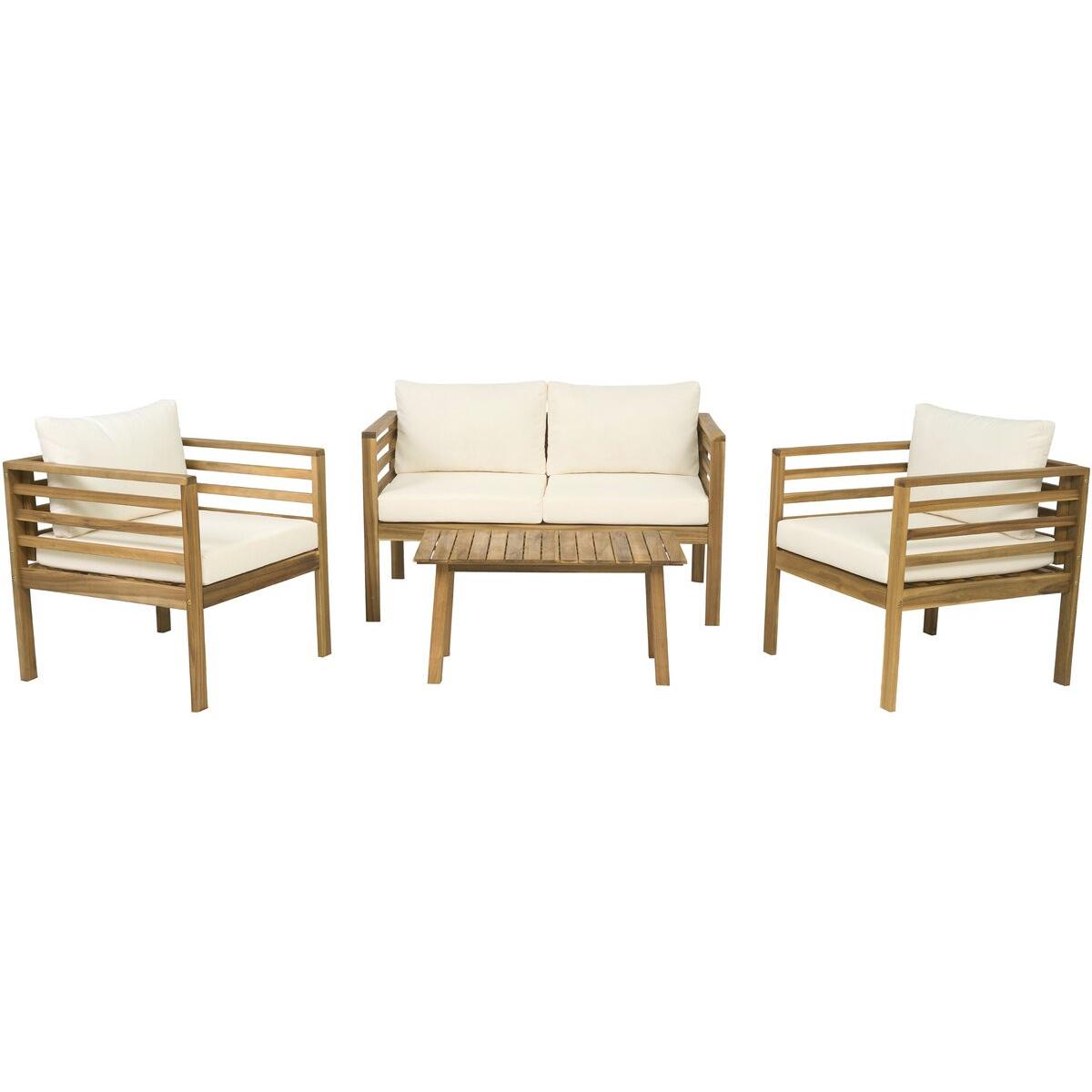 Habitat y Jardin - Conjunto de muebles de jardín de madera "Beckham" con cojines - 4 plazas - Beige