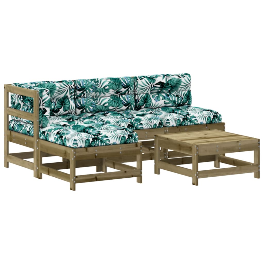 vidaXL Juego de muebles jardín 5 pzas y cojines madera pino impregnada