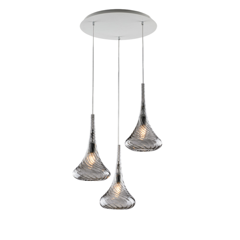 Lámpara colgante Nemesis de hierro con cristal pyrex gris, 3 luces, 141 Ø50 BL280-S3-GR - Bonetti Illumina