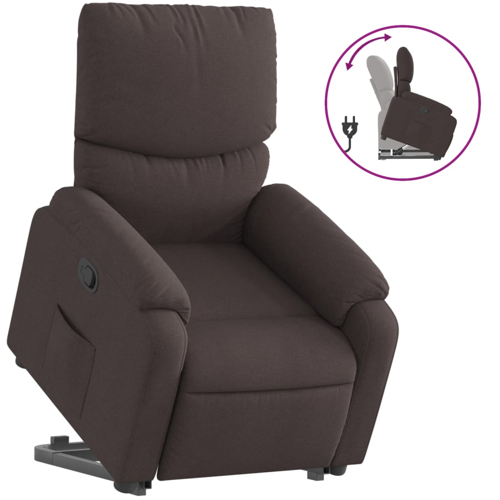 vidaXL Sillón reclinable elevable tela marrón oscuro