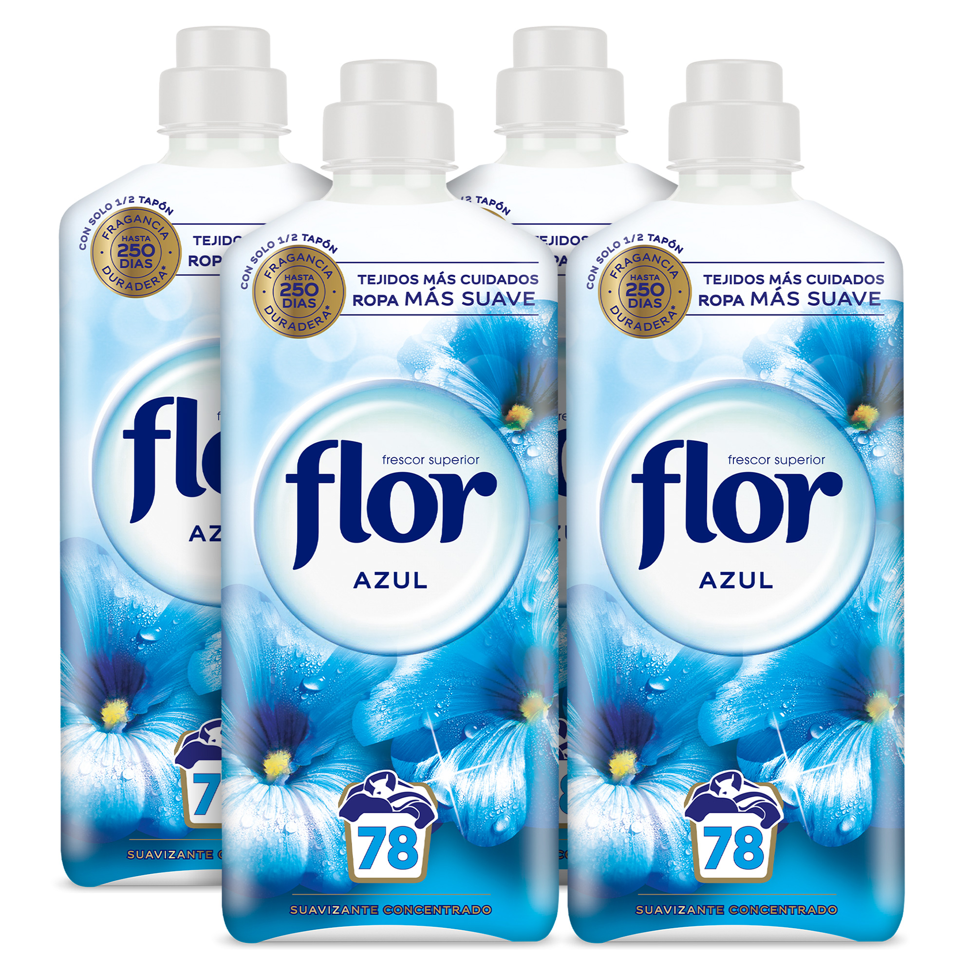 Flor - Flor Azul Suavizante Concentrado para la ropa 312 lavados (4 botellas de 78 lavados)