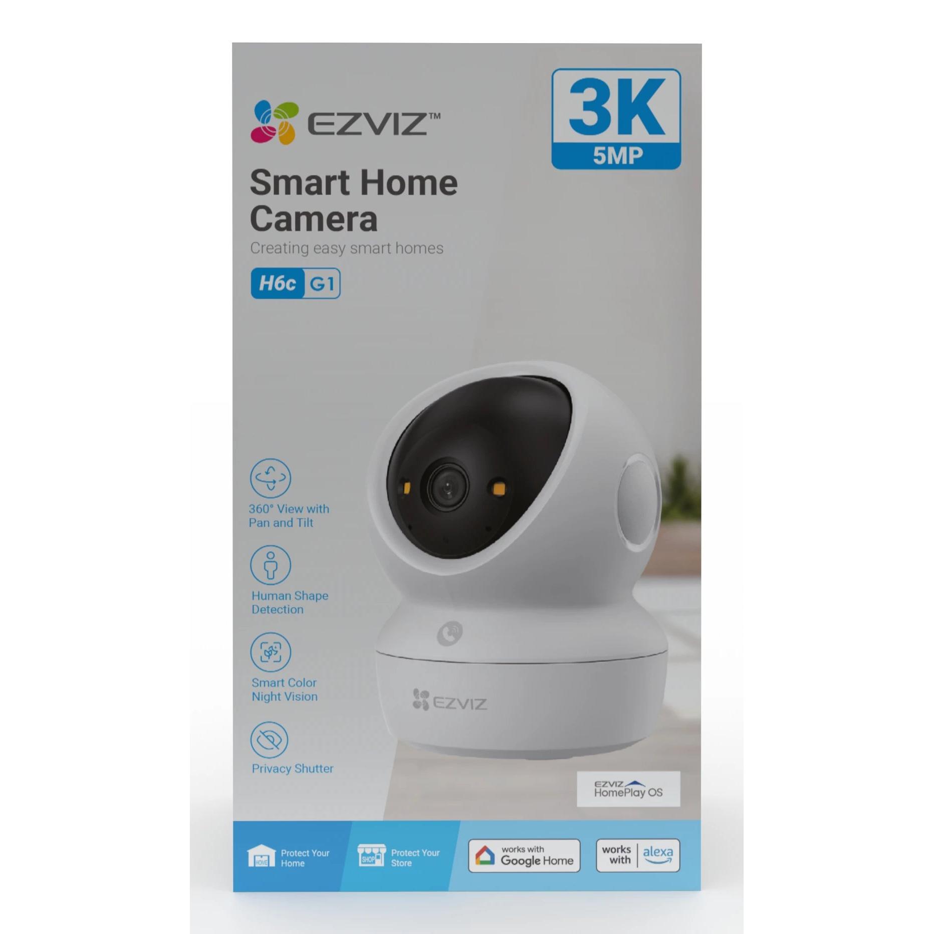 EZVIZ - Cámara de vigilancia doméstica H6c G1 con diseño esférico compacto, cobertura 360° sin puntos ciegos, alta definición 2880x1620, ideal para hogar u oficina, instalación sencilla por WiFi y supervisión remota 24/7 con visión nocturna