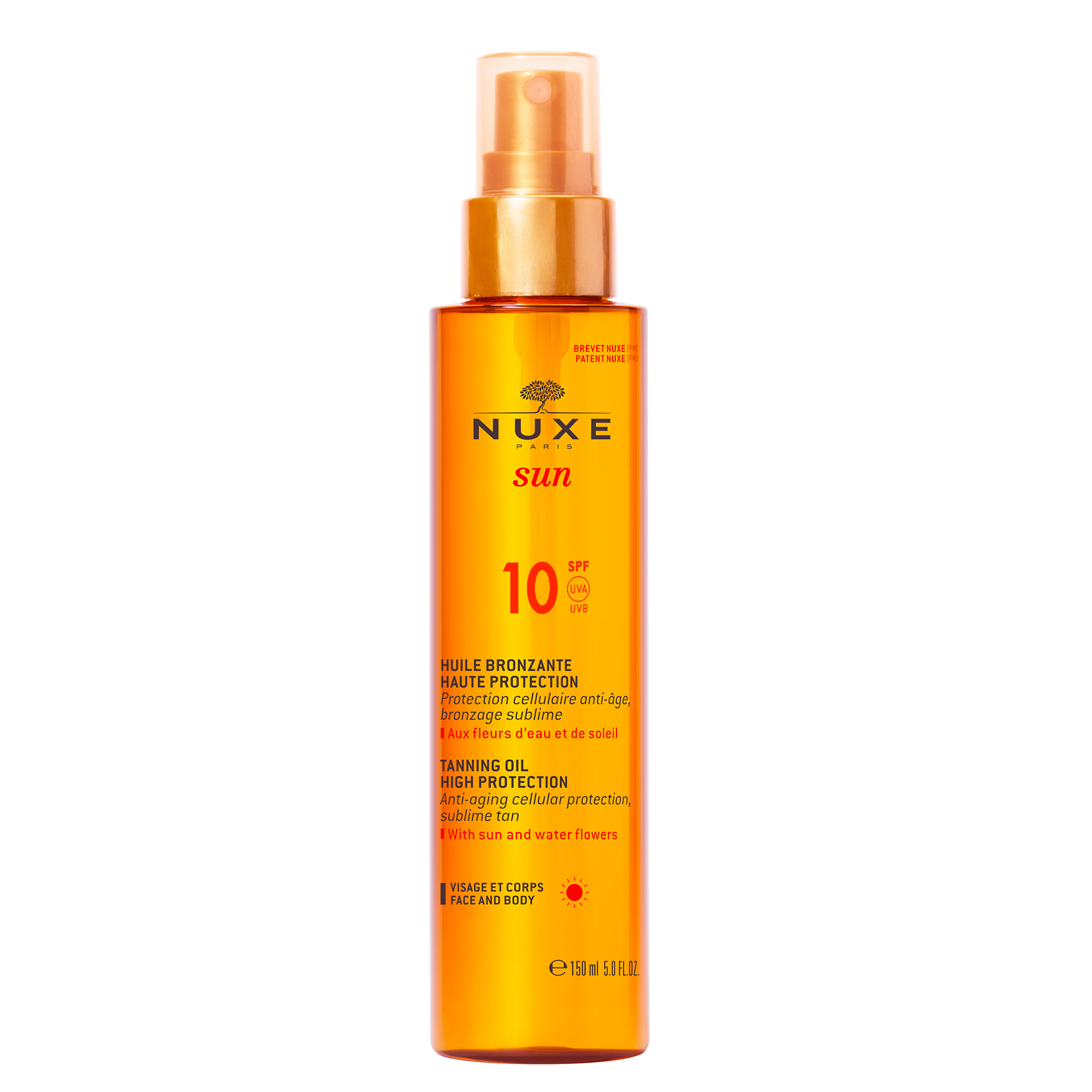 Aceite bronceador para rostro y cuerpo SPF10 150 ml de aceite  Nuxe