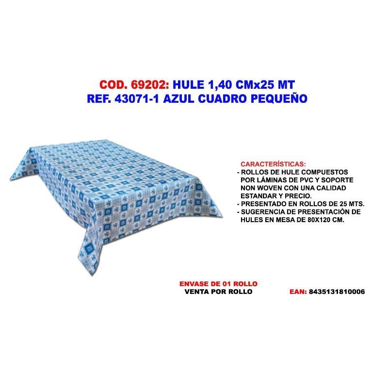Hule 1,40 cmx25 mt ref-43071-1 azul cuadro pequeño