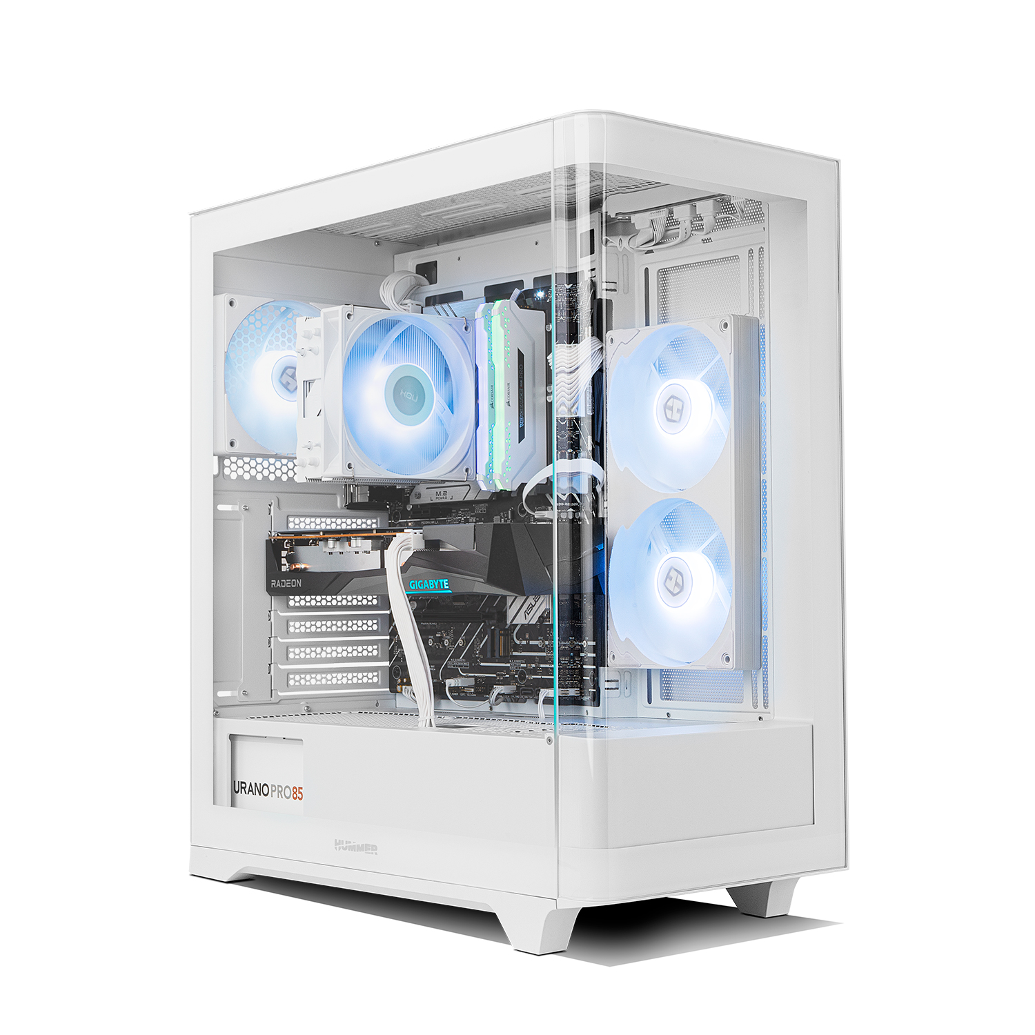 NOX XTREME PRODUCTS Hummer Ether – Semitorre ATX | M-ATX | ITX, cristal templado curvo, Espacio para 9 Ventiladores, 3 x 120mm ARGB PWM incluidos,  USB-C y 3.0, Filtro Superior Magnético, Blanco
