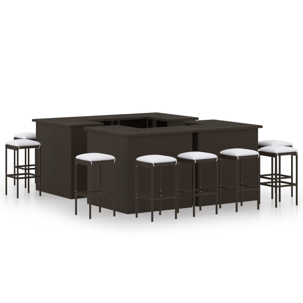 vidaXL Set de bar para jardín 16 pzas y cojines ratán sintético marrón