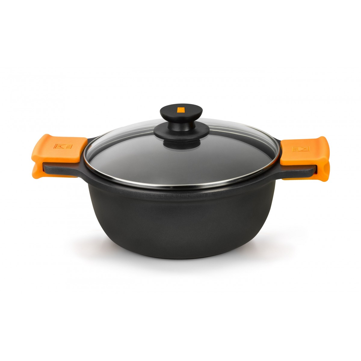 Bra - Cacerola Alta Efficient, De 20 a 36 cm, Incluye Tapa de Cristal y Asas de Silicona, Aluminio Fundido, Revestimiento Antiadherente, Apta Inducción