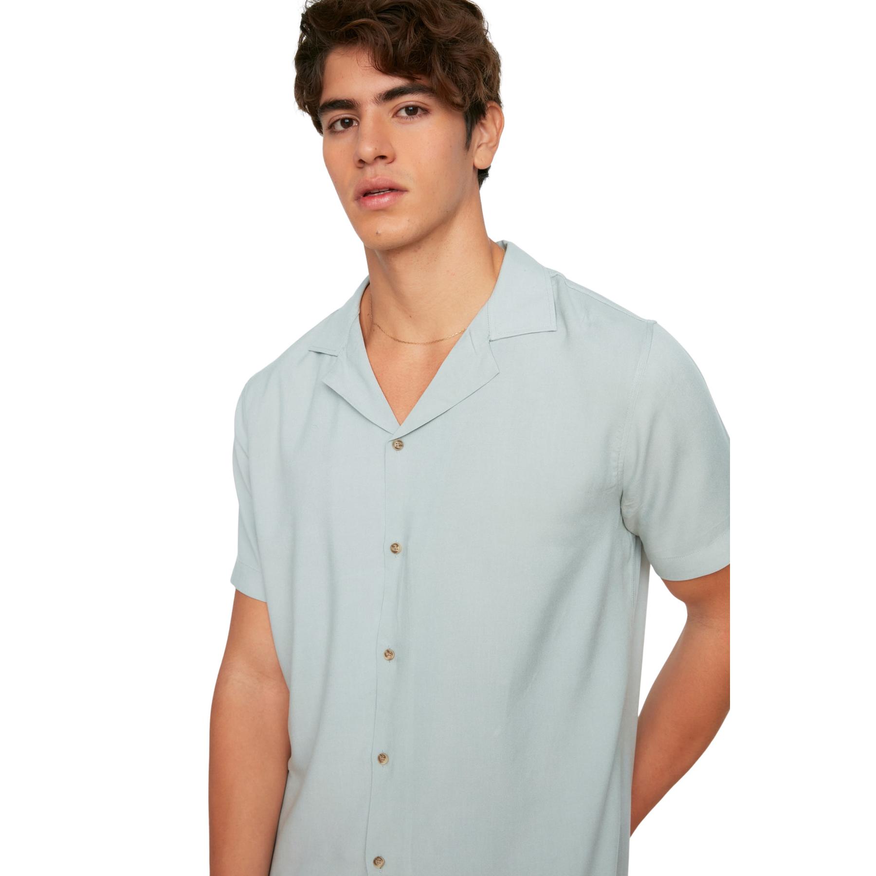 Trendyol Grey Regular Fit Open Collar 100% Viscose Summer Casual Viscose Shirt Tmnss20Go0441