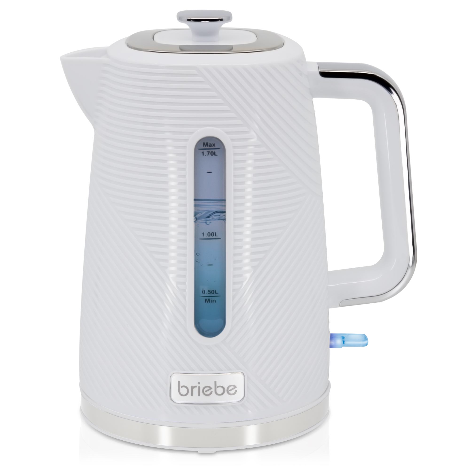 Briebe KT1168WHT Elegance Hervidor Agua Eléctrico 1,7L Inalámbrico Ebullición Rápida, Libre de BPA, Base de 360°, 2200W, Blanco