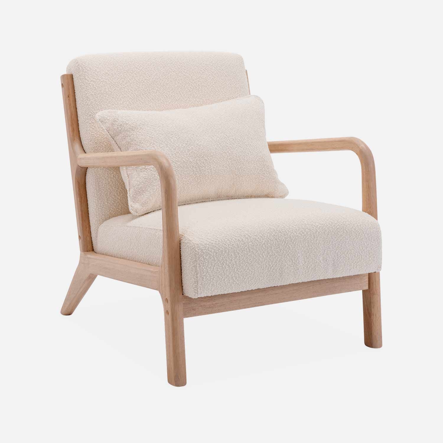 sweeek - Sillón escandinavo de madera y tela de borreguito texturizado , Lorens borreguito , 65x80x79