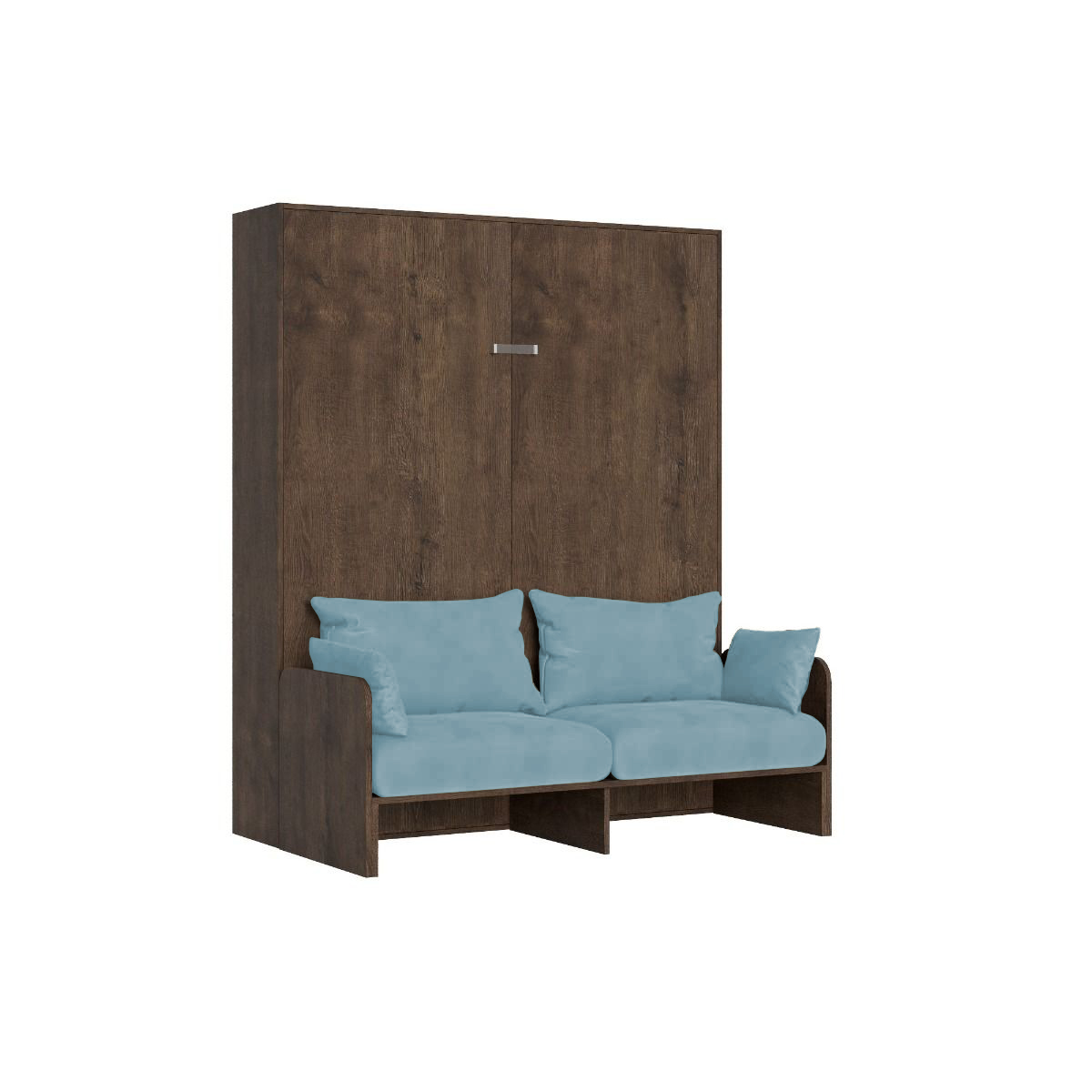 Cama doble plegable Kentaro de 160 cm con sofá de nogal, azul claro - Itamoby