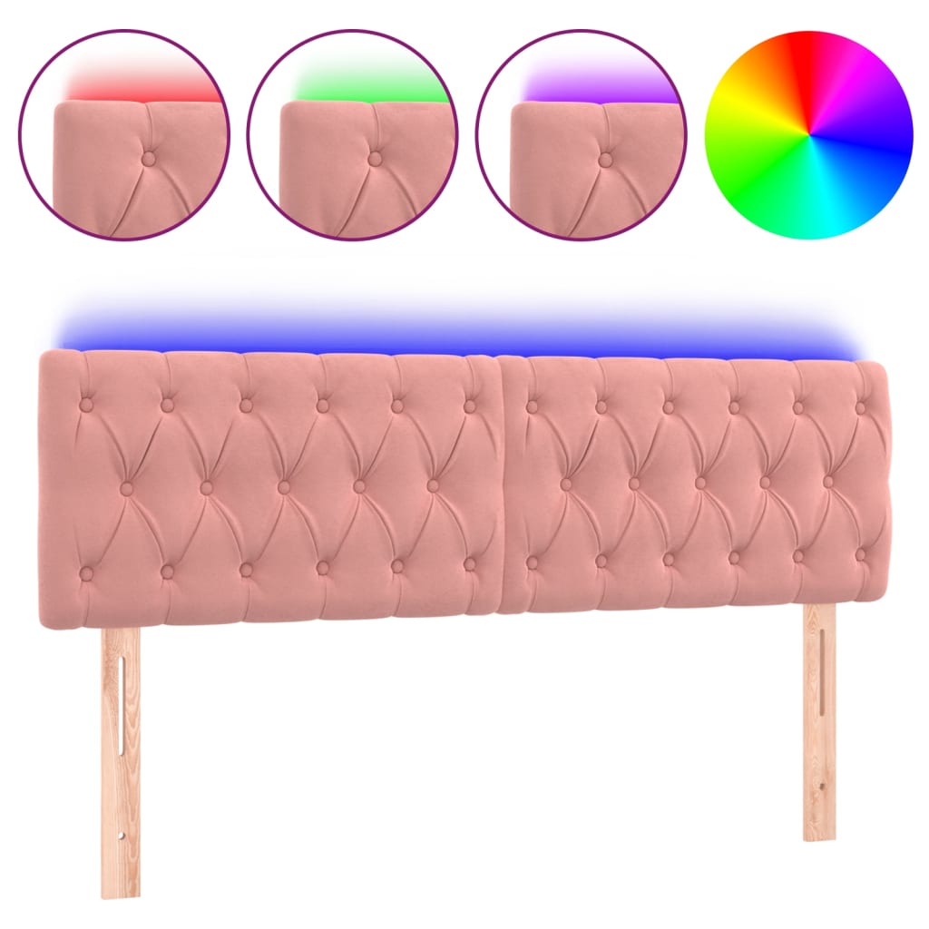 vidaXL Cabecero con LED de terciopelo rosa 144x7x78/88 cm