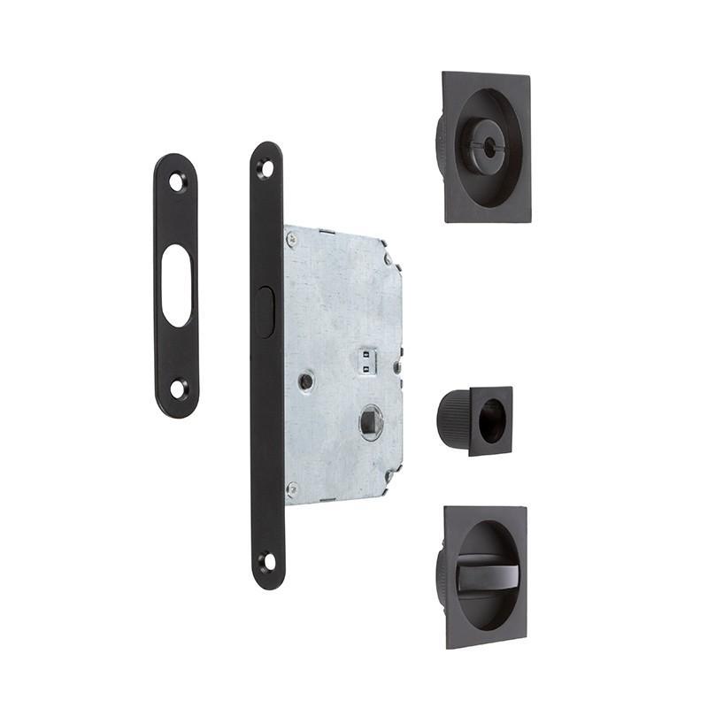 Kit cierre puerta corredera cuadradas negro  56x56 exterior, d48 interior.