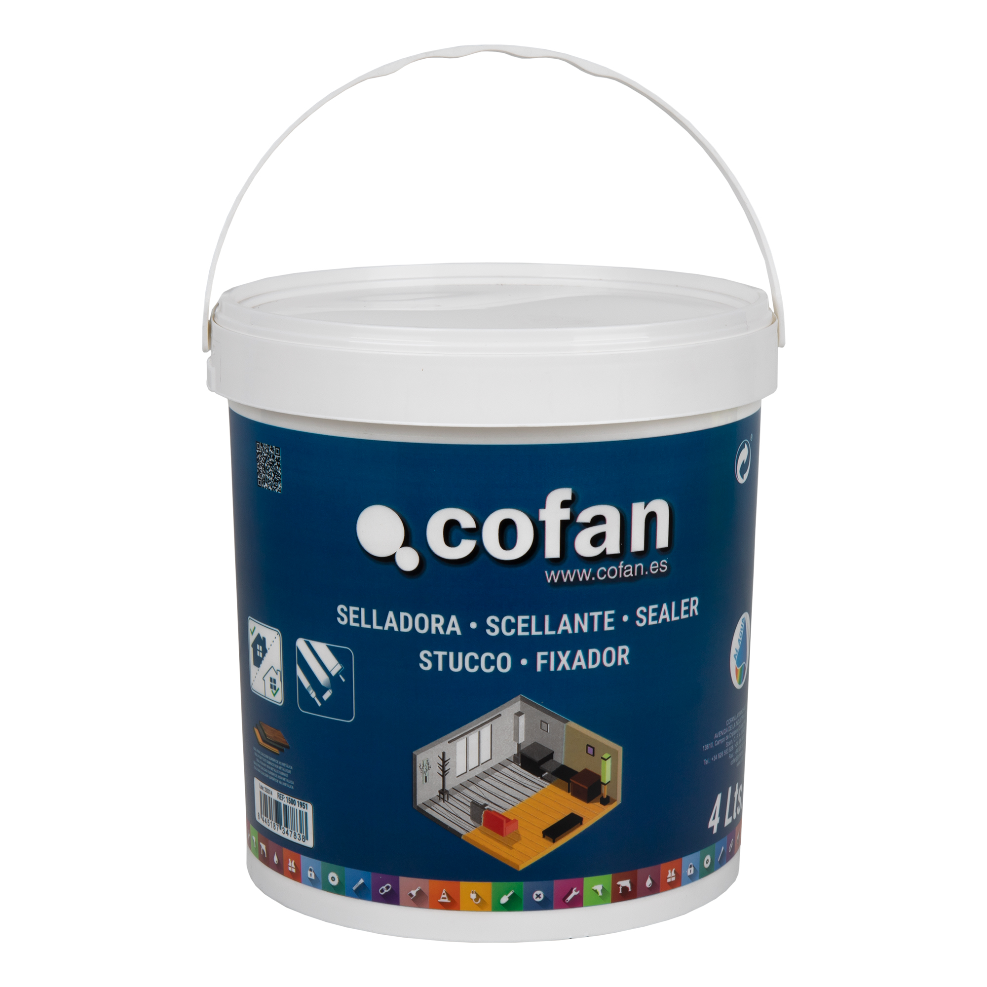 Cofan Selladora al Agua | Capacidad de 4 litros | Utilizar sobre maderas, yeso, hormigón, cemento, etc.