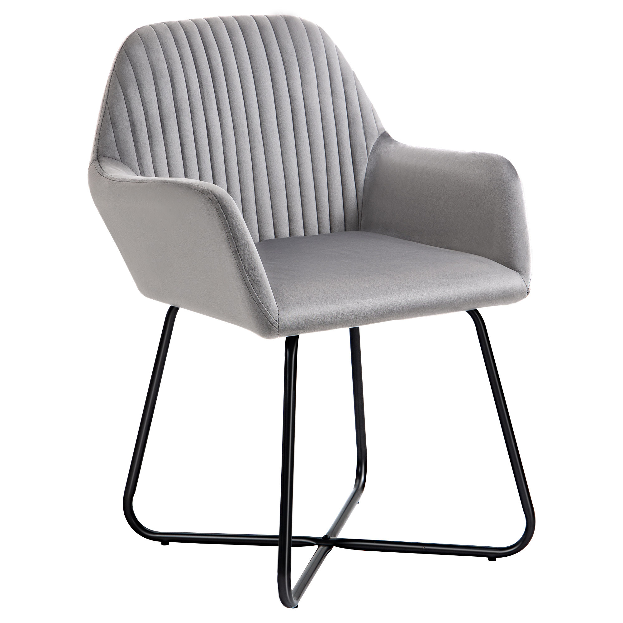 HOMCOM Butaca de Salón Sillón de Salón Tapizado en Terciopelo con Asiento Acolchado Base Metálica Cruzada Sillón Lectura para Sala de Estar Dormitorio Gris